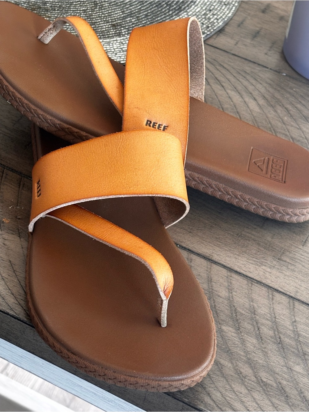 Reef Women's Leather Slide Sandals with Brown Footbed